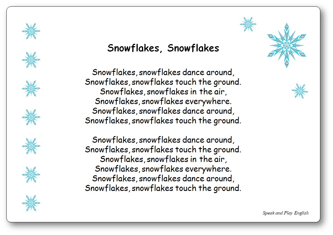 Snowflakes Snowflakes - Winter Song with Lyrics and Music - Speak and Play  English